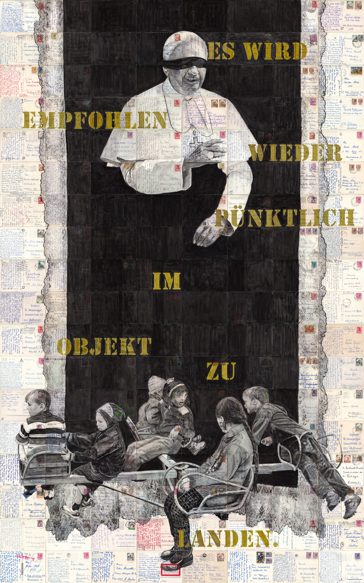 ROLAND STRATMANN Die Empfehlung, 2020, Zeichentusche auf gel. Postkarten, 191 x 123 cm ROLAND STRATMANN - Die Empfehlung - Image 1