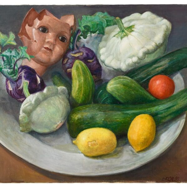 ART COMPASS - Gudrun Bruene - Stillleben mit Gemuese und Puppenkopf - copyright by artatberlin.com-min