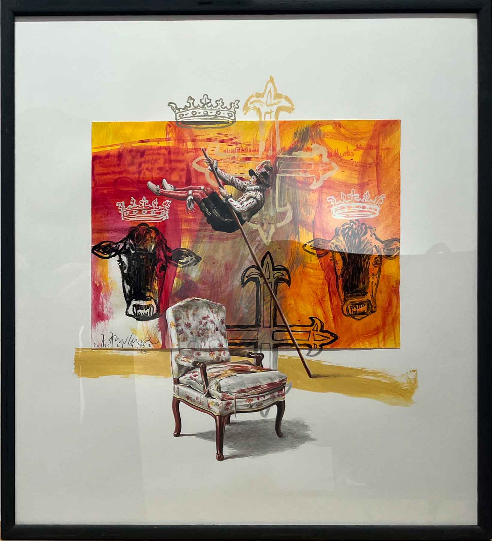 ANDREAS_AMRHEIN_o._T._(Stabspringer)_1999_übermalte_Papierarbeit_24_x_32_cm ANDREAS AMRHEIN - o. T. (Stabspringer) - Image 1