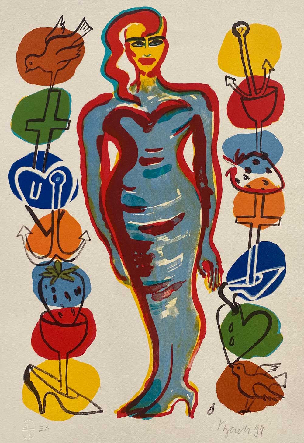 ELVIRA_BACH_o._T._(mit_Symbolen)_1994_55,5_x_38_cm_web ELVIRA BACH - o. T. (mit Symbolen) - Image 1