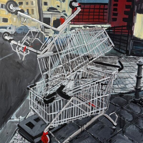 ART COMPASS - Jonas Hoedicke - Einkaufswagenturm - 2025 -- 100 x 80 cm