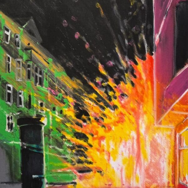 ART COMPASS - Jonas Hoedicke - Feuerwerk gelb Haus gruen - 60 x 40 cm