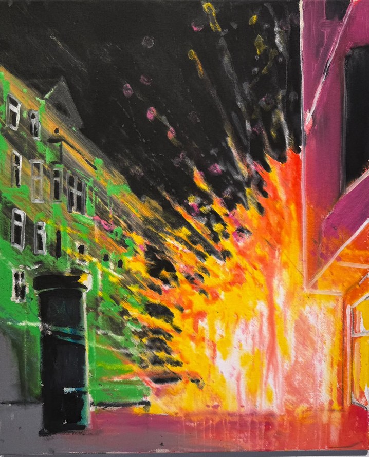 ART COMPASS - Jonas Hoedicke - Feuerwerk gelb Haus gruen - 60 x 40 cm ART COMPASS - Jonas Hoedicke - Feuerwerk gelb Haus gruen - 60 x 40 cm