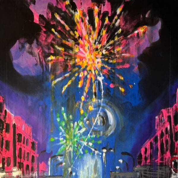 ART COMPASS - Jonas Hoedicke - Feuerwerk in Haeuserschlucht - 80 x 100 cm